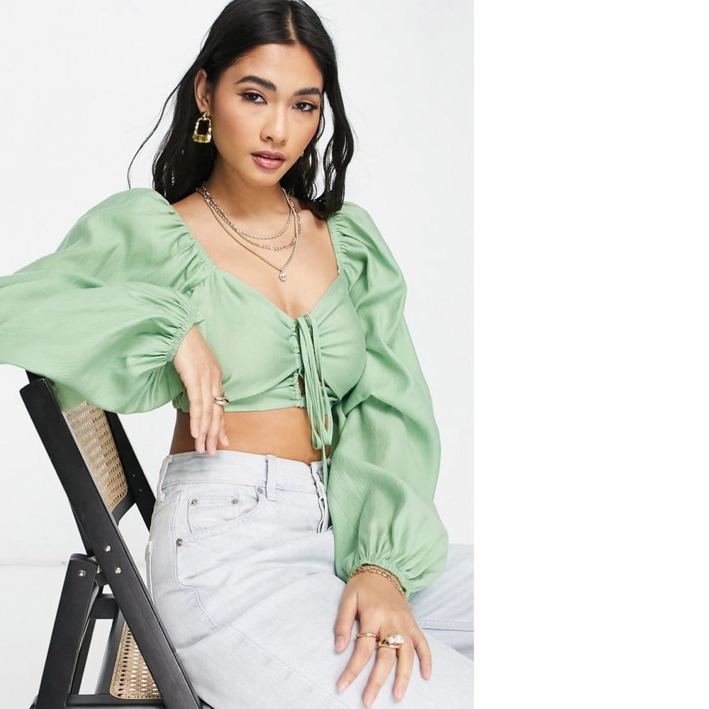 Topshop Ruched Crop Top Green